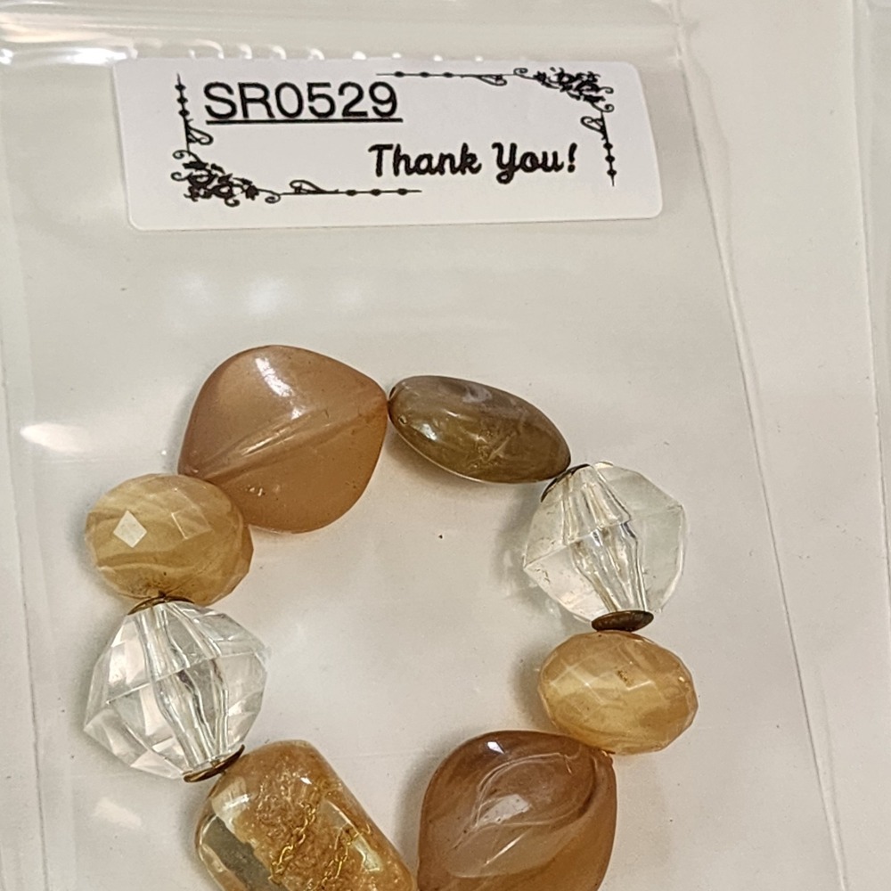 Chunky Amber Tone Clear Translucent Faceted Bead Stretch Bracelet Boho Statement - Picture 8 of 8